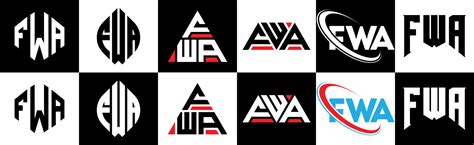 FWA letter logo design in six style. FWA polygon, circle, triangle ...