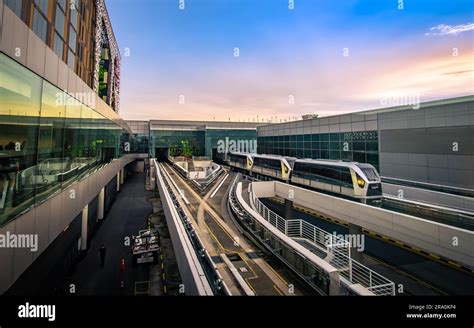 Skytrain departing from Terminal 3 in Changi Airport, Singapore Stock ...