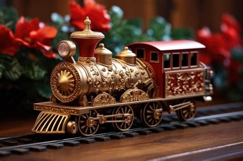 Premium AI Image | Decorative christmas train ornament on wooden surface