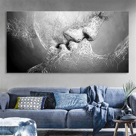 Black Love Kiss Canvas Painting Abstract Print Poster Pictures Home ...