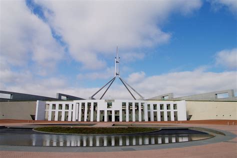 Modern parliament house building at pond, australia, canberra free ...