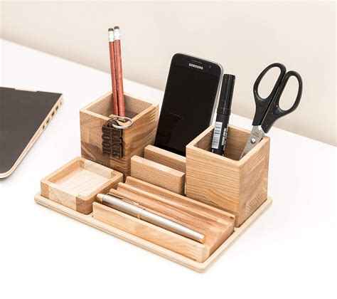 Amazon.com: Big Handmade Wooden Desk Organizer 9 x 6.1 x 3.4 inches ...