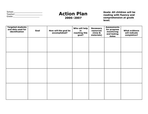 weekly plan book templates for teachers | School Action Plan template ...