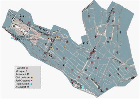 Map of Mina showing the main roads, paths and services. | Download ...