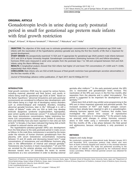 (PDF) Gonadotropin levels in urine during early postnatal period in ...