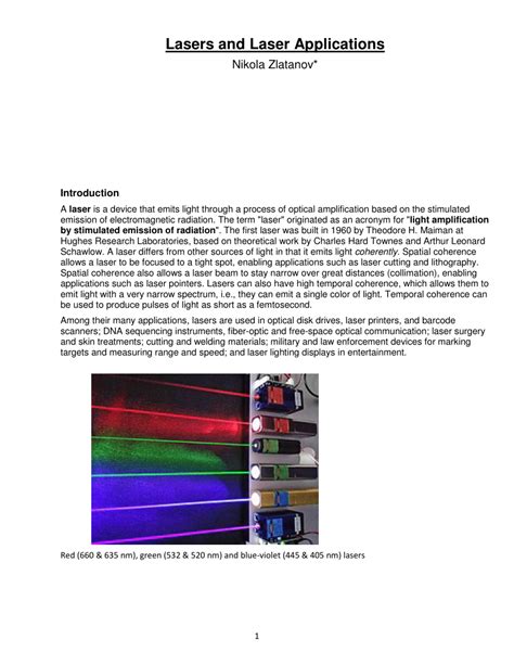 (PDF) Lasers and laser applications