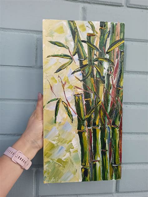 Bamboo Painting Plants Original Art Leaf Green Canvas Leaves - Inspire ...