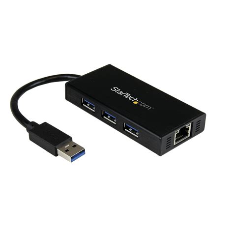 StarTech.com 3-Port Portable USB 3.0 Hub plus Gigabit Ethernet ...