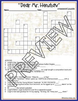 Dear Mr Henshaw Activities Cleary Crossword Puzzle and Word Search