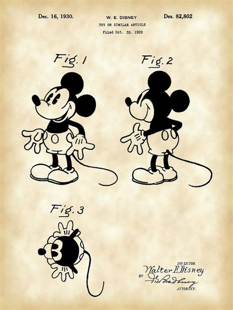 Walt Disney Mickey Mouse Patent 1929 - Vintage Art Print by Stephen ...