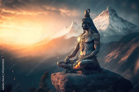 Generative AI : Hindu god Shiva, meditating on Mount Kailasa in the ...