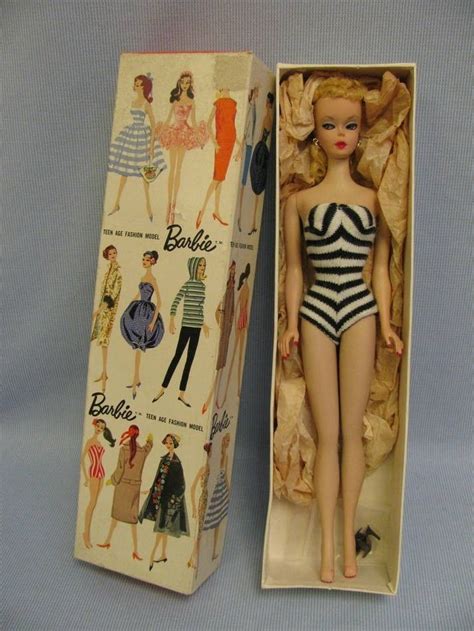 #1 BARBIE 1959 Blonde EX+ in BOX Pink Skin Tubes in Feet - She's ...