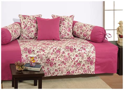 Buy Swayam Magenta and Off White Colour Floral Diwan Set with Bolster ...