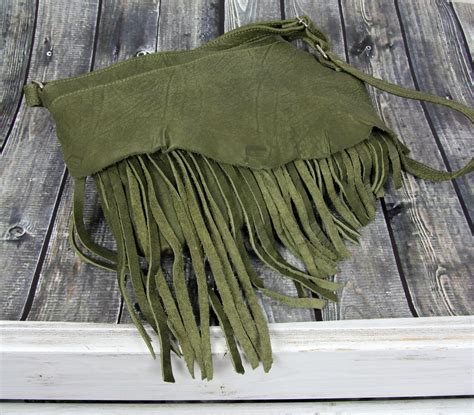 Small Distressed Leather Fringe Bag Women Crossbody Green - Etsy