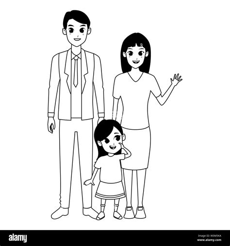 Family parents and childrens cartoons in black and white Stock Vector ...