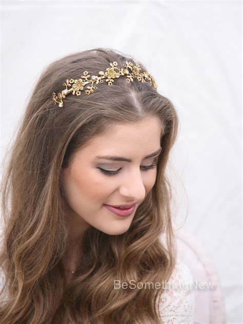 Gold Metal Flower Headband Wedding Headpiece, Metal Headband for Adults ...