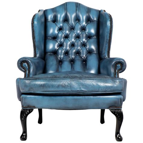 Blue Leather Wingback Chair - Drop dead gorgeous blue striped chair and ...