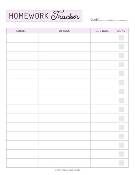 Homework Tracker Template