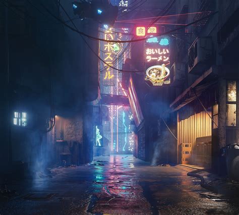 ArtStation - Cyberpunk alley, Vitaly Semenuk | Cyberpunk city ...