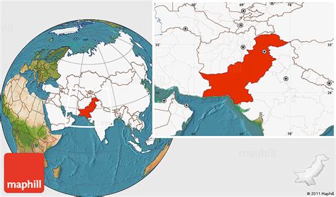 Satellite Location Map of Pakistan, highlighted continent