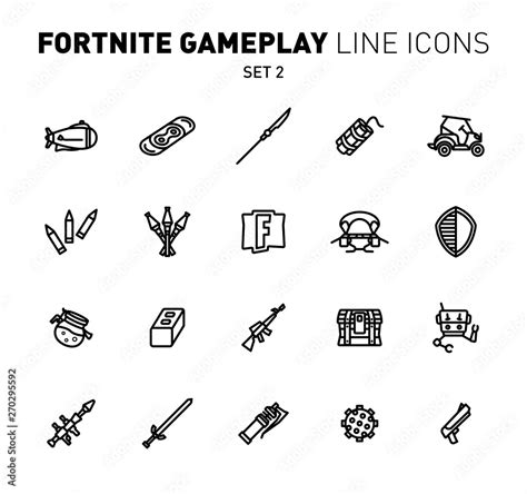 Fortnite epic game play outline icons. Vector illustration of combat ...