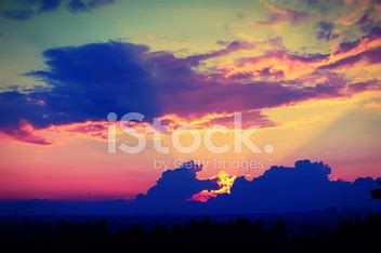 Wonderful Sunset With Dark Blue Clouds, Evening Sky Stock Vector ...