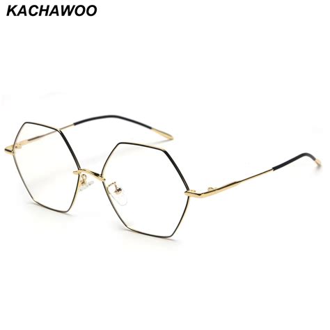 Kachawoo Vintage Hexagon Eyeglasses Frames Men Clear Lens Gold Metal ...