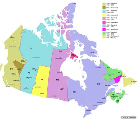 Canada time now. Canada Time Zone Map - with provinces - with cities ...