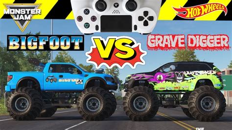 Grave Digger vs Bigfoot Monster Jam Monster Trucks Video Game Challenge ...