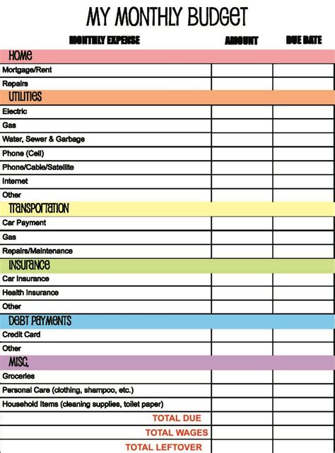 Printable Monthly Budget Template Excel - Printable Templates Free