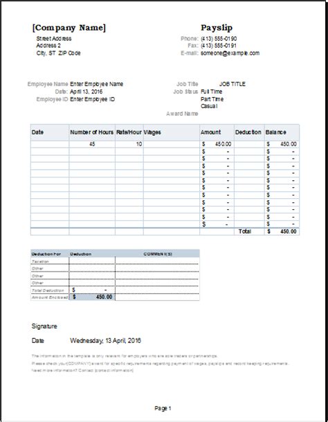 Payslip Templates for MS Excel | Excel Templates