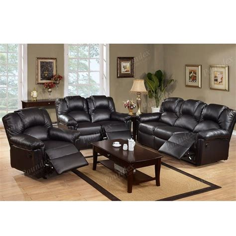 3-PC Modern Black Bonded Leather Motion Reclining Sofa Loveseat Glider ...