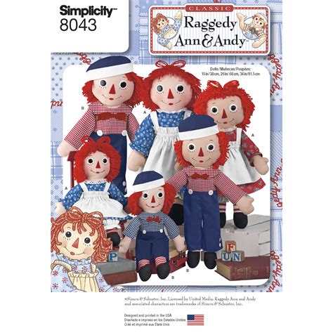 Raggedy Ann & Andy Dolls Simplicity Sewing Pattern 8043