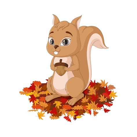 Premium Vector | Cute squirrel cartoon on autumn leaves