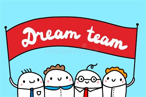 Dream Team Hand Drawn Illustration with Cute Cartoon People Businessmen ...