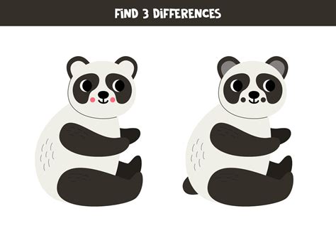 Find 3 differences between two cute cartoon pandas. 33848183 Vector Art ...