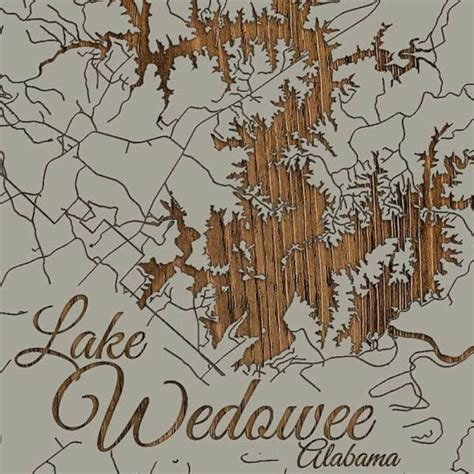 Lake Wedowee, AL Wooden Map | Burnt Laser-Cut Wall Map