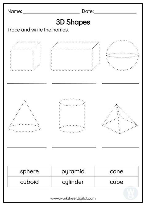 3D Shapes - Worksheet Digital