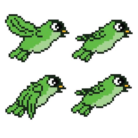 Premium Vector | Green bird flying sprite pixel style