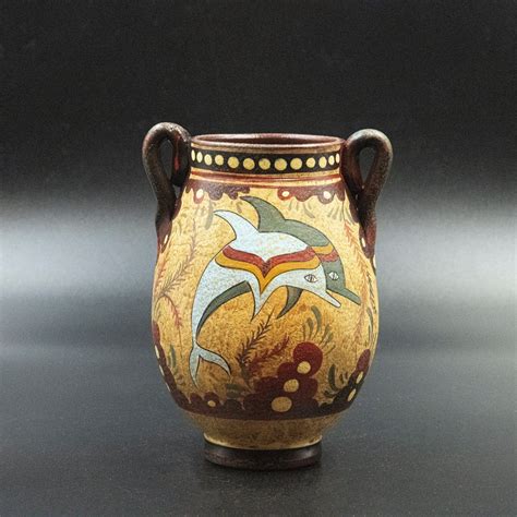 Greek Minoan Terracotta Vase, Two-Handled Vessel with Hand-painted ...