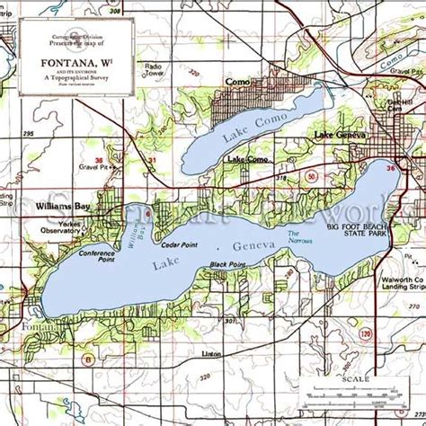 Wisconsin - Fontana, Lake Geneva / Nautical Chart Decor | Lake geneva ...