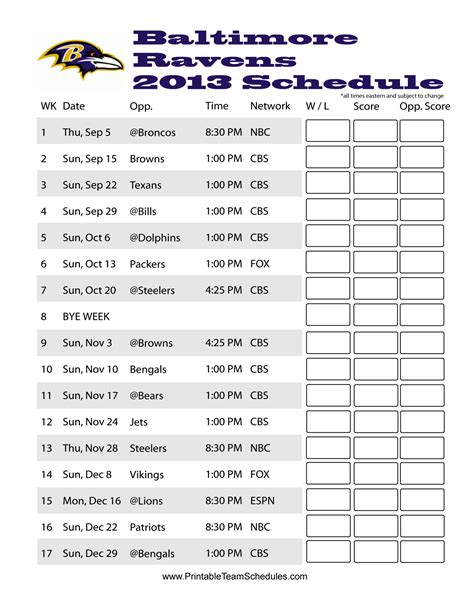 Baltimore Ravens Schedule 2013 | Baltimore Orioles/Baltimore Ravens