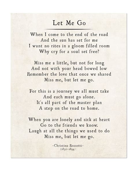 Christina Rossetti Let Me Go Poem Miss Me but Let Me Go Loss - Etsy Canada