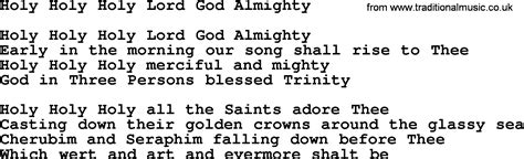 Catholic Hymns, Song: Holy Holy Holy Lord God Almighty - lyrics and PDF