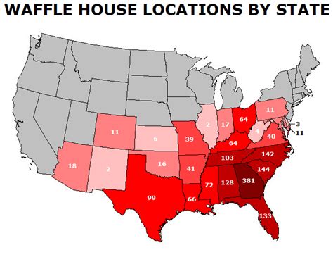 Waffle House locations by state [701x565] : r/MapPorn