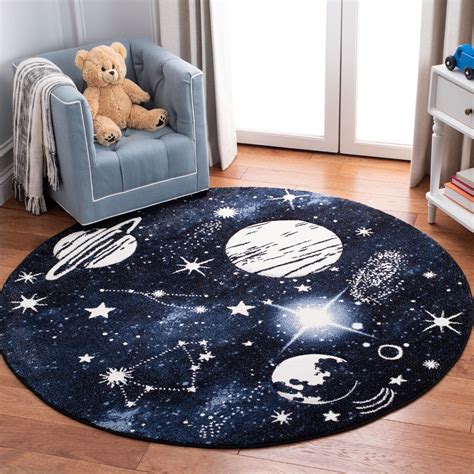 SAFAVIEH Carousel Kids Planets and Stars Area Rug, Dark Blue/Light Blue ...