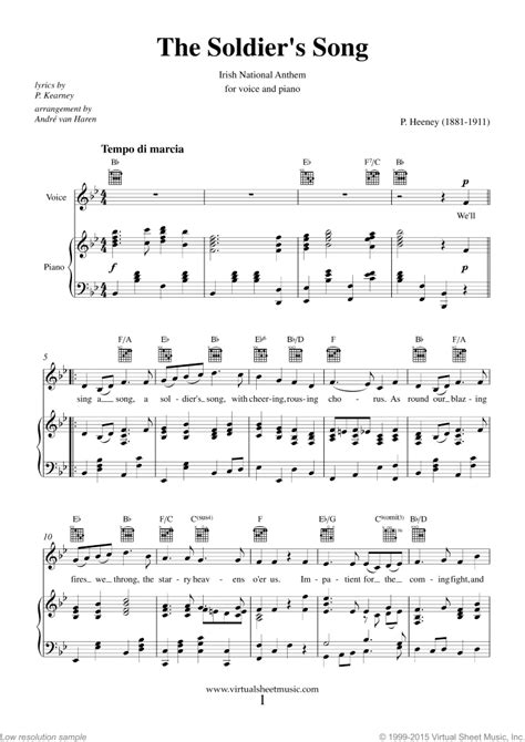 Heeney - The Soldier's Song (Irish Anthem) sheet music for piano, voice ...