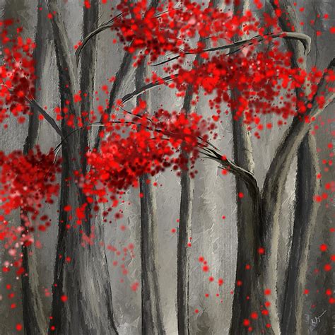 Dark Passion- Red And Gray Art Painting by Lourry Legarde