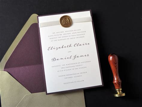 elegant and formal wax seal wedding invitation in ivory, gold, and ...