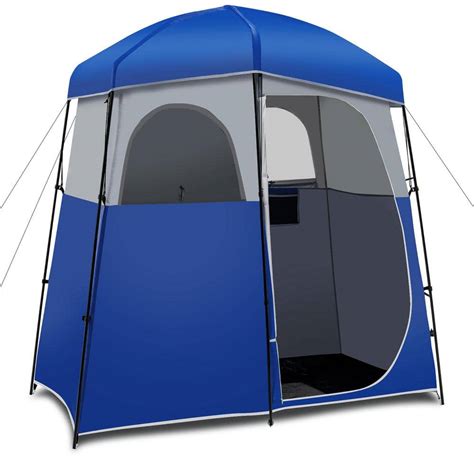 Costway Double-Room Blue Camping Shower Toilet Tent with Floor Oversize ...